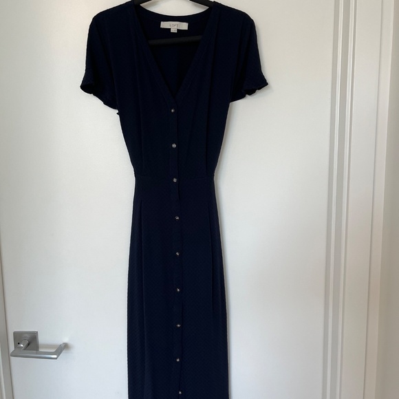 Loft navy midi button front dress - Picture 5 of 5